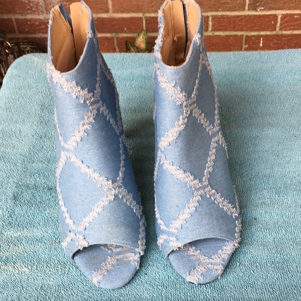 Blue peep toe ankle booties